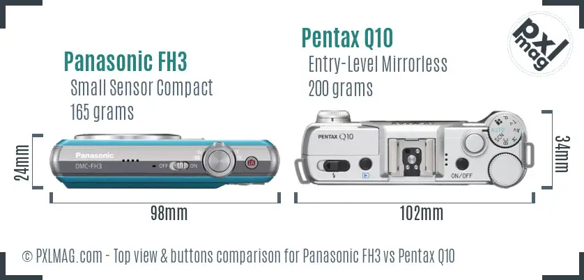 Panasonic FH3 vs Pentax Q10 top view buttons comparison