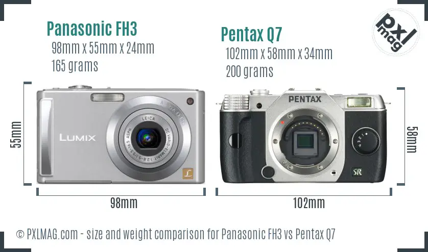 Panasonic FH3 vs Pentax Q7 size comparison