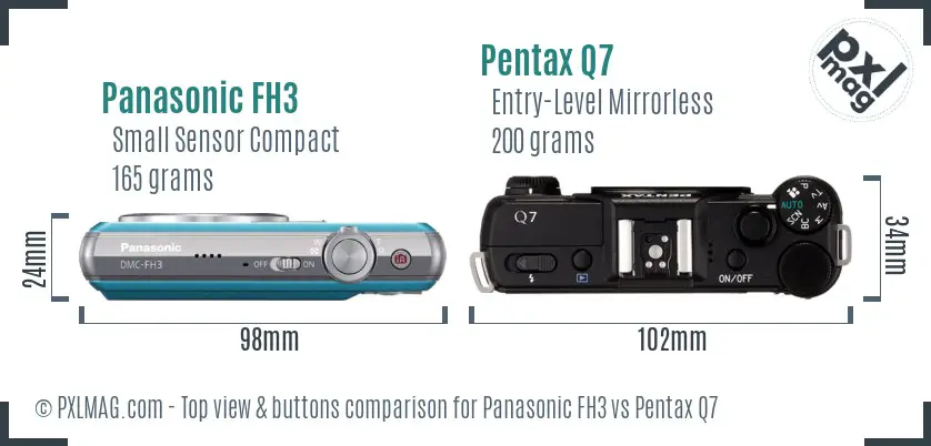 Panasonic FH3 vs Pentax Q7 top view buttons comparison