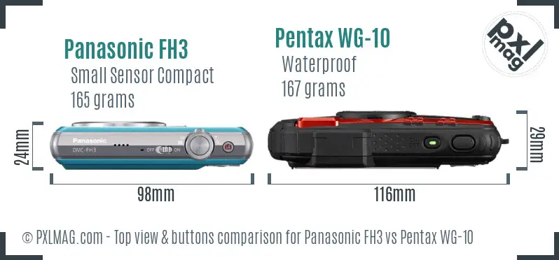 Panasonic FH3 vs Pentax WG-10 top view buttons comparison