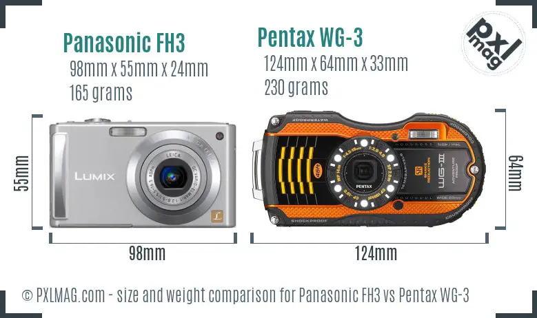 Panasonic FH3 vs Pentax WG-3 size comparison