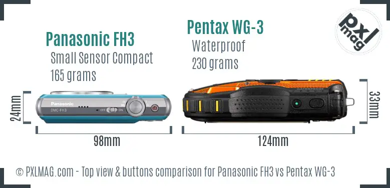 Panasonic FH3 vs Pentax WG-3 top view buttons comparison