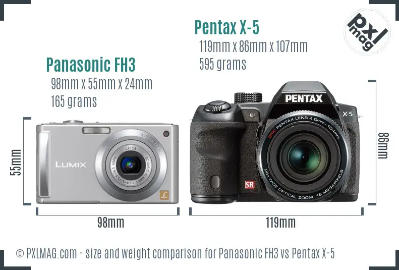 Panasonic FH3 vs Pentax X-5 size comparison