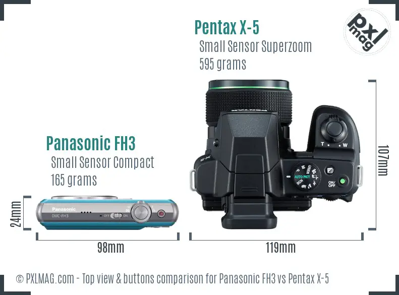 Panasonic FH3 vs Pentax X-5 top view buttons comparison