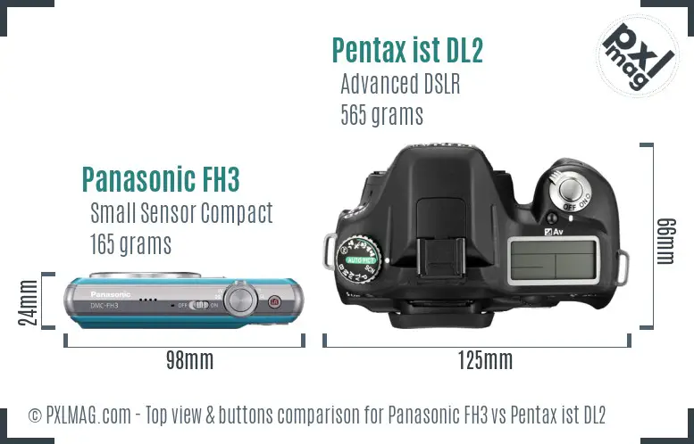 Panasonic FH3 vs Pentax ist DL2 top view buttons comparison