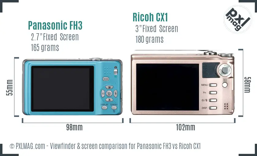 Panasonic FH3 vs Ricoh CX1 Screen and Viewfinder comparison
