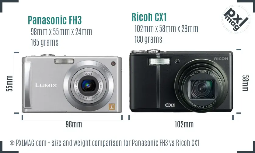 Panasonic FH3 vs Ricoh CX1 size comparison