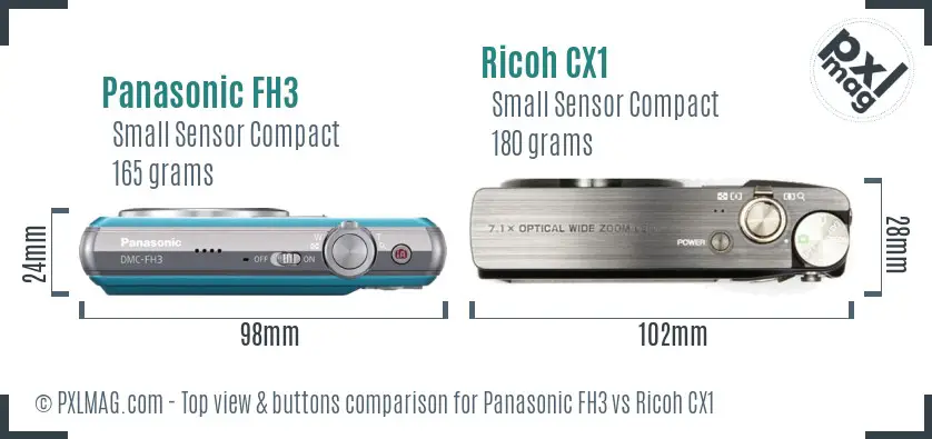 Panasonic FH3 vs Ricoh CX1 top view buttons comparison
