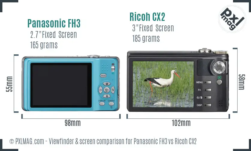 Panasonic FH3 vs Ricoh CX2 Screen and Viewfinder comparison