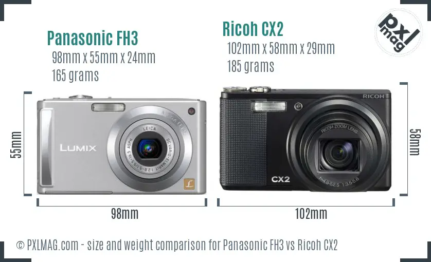 Panasonic FH3 vs Ricoh CX2 size comparison