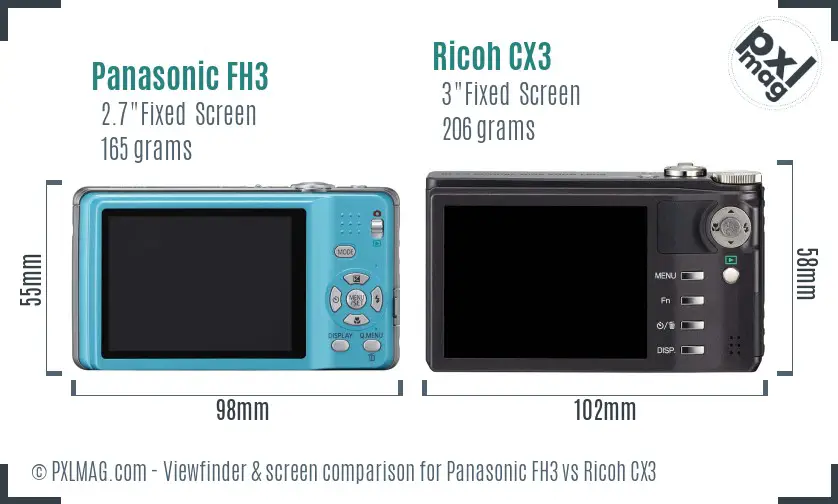 Panasonic FH3 vs Ricoh CX3 Screen and Viewfinder comparison