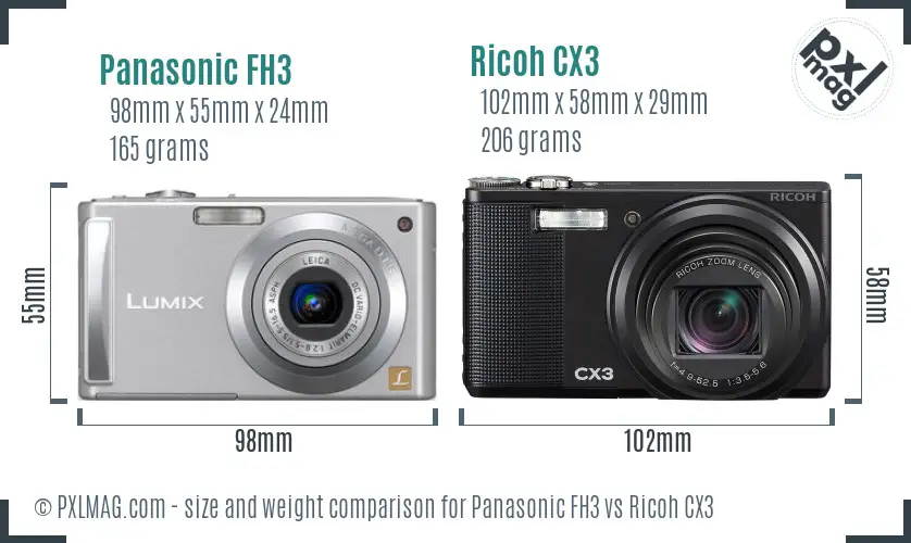 Panasonic FH3 vs Ricoh CX3 size comparison