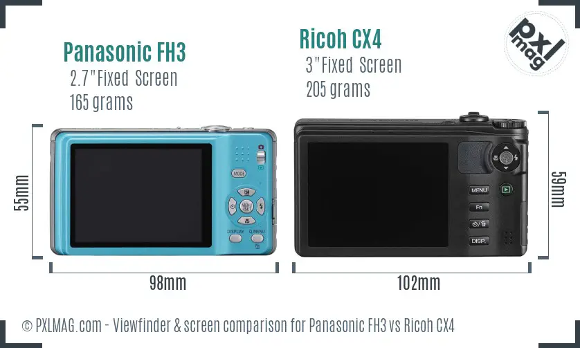 Panasonic FH3 vs Ricoh CX4 Screen and Viewfinder comparison