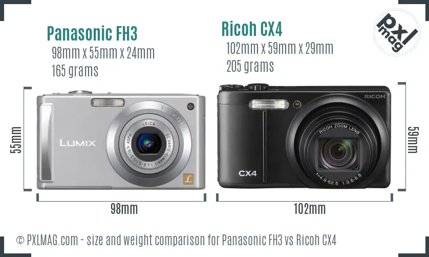 Panasonic FH3 vs Ricoh CX4 size comparison