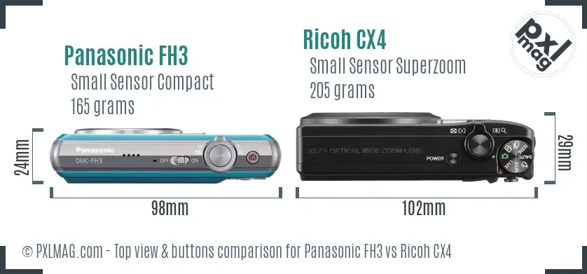 Panasonic FH3 vs Ricoh CX4 top view buttons comparison