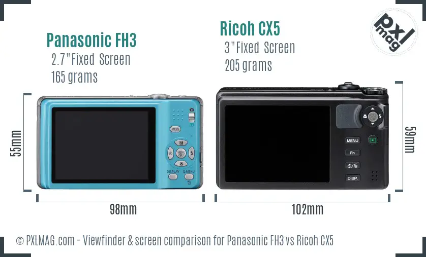Panasonic FH3 vs Ricoh CX5 Screen and Viewfinder comparison