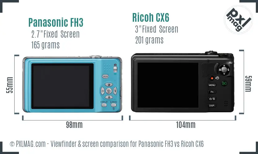 Panasonic FH3 vs Ricoh CX6 Screen and Viewfinder comparison