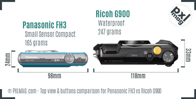 Panasonic FH3 vs Ricoh G900 top view buttons comparison