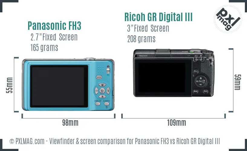 Panasonic FH3 vs Ricoh GR Digital III Screen and Viewfinder comparison