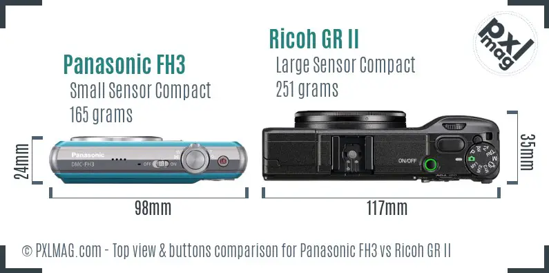 Panasonic FH3 vs Ricoh GR II top view buttons comparison