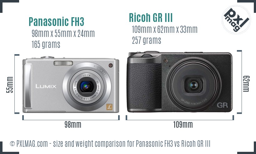 Panasonic FH3 vs Ricoh GR III size comparison