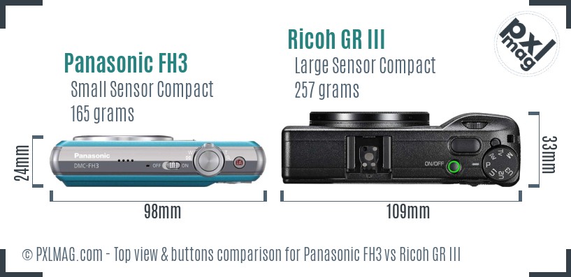 Panasonic FH3 vs Ricoh GR III top view buttons comparison
