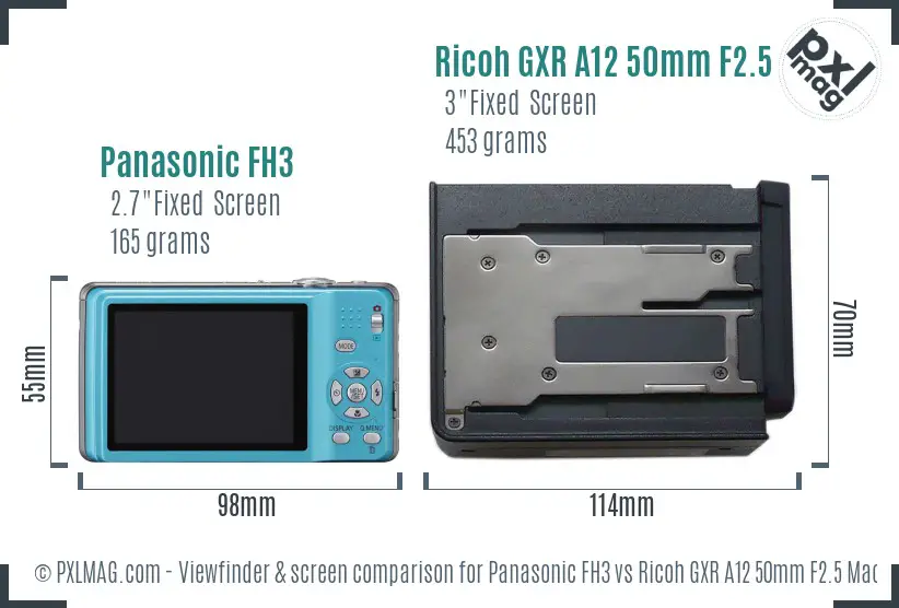 Panasonic FH3 vs Ricoh GXR A12 50mm F2.5 Macro Screen and Viewfinder comparison