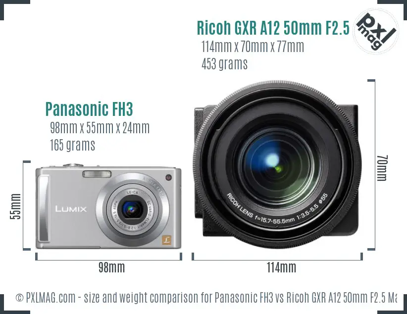 Panasonic FH3 vs Ricoh GXR A12 50mm F2.5 Macro size comparison