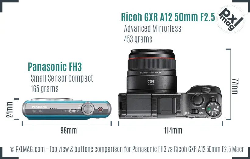 Panasonic FH3 vs Ricoh GXR A12 50mm F2.5 Macro top view buttons comparison