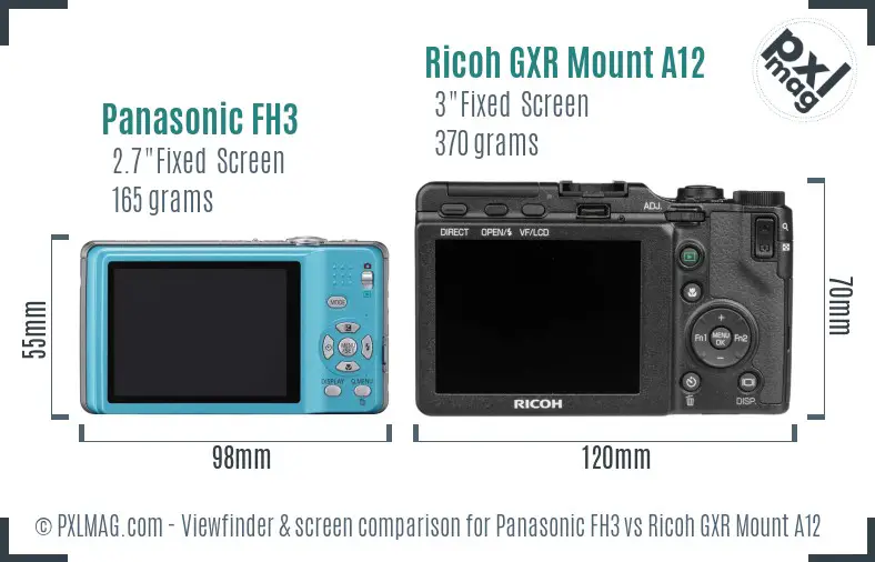 Panasonic FH3 vs Ricoh GXR Mount A12 Screen and Viewfinder comparison Panasonic FH3 vs Ricoh GXR Mount A12 Screen and Viewfinder comparison