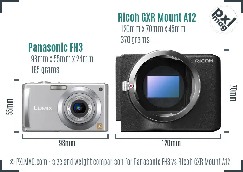 Panasonic FH3 vs Ricoh GXR Mount A12 size comparison Panasonic FH3 vs Ricoh GXR Mount A12 size comparison