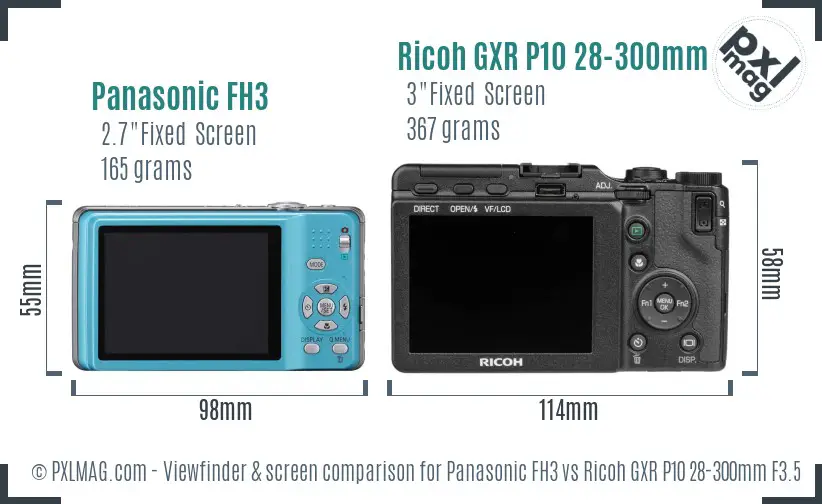 Panasonic FH3 vs Ricoh GXR P10 28-300mm F3.5-5.6 VC Screen and Viewfinder comparison
