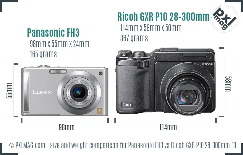 Panasonic FH3 vs Ricoh GXR P10 28-300mm F3.5-5.6 VC size comparison