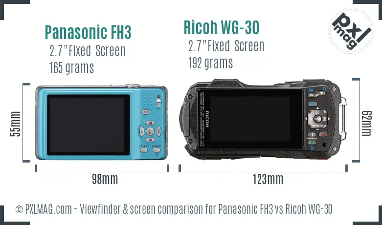 Panasonic FH3 vs Ricoh WG-30 Screen and Viewfinder comparison