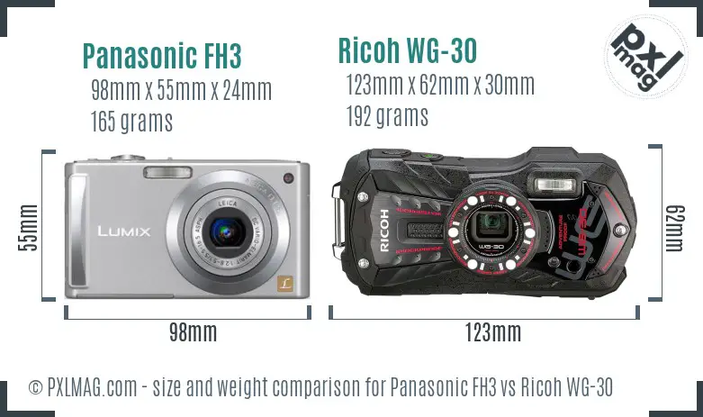 Panasonic FH3 vs Ricoh WG-30 size comparison