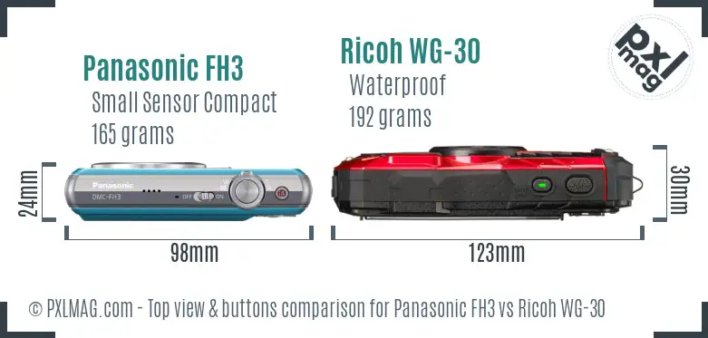 Panasonic FH3 vs Ricoh WG-30 top view buttons comparison