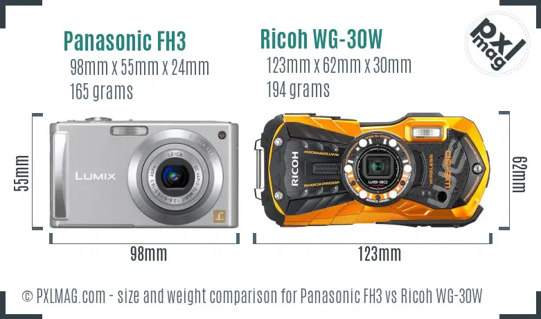 Panasonic FH3 vs Ricoh WG-30W size comparison Panasonic FH3 vs Ricoh WG-30W size comparison