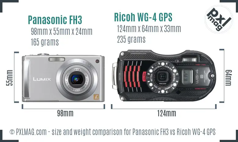 Panasonic FH3 vs Ricoh WG-4 GPS size comparison