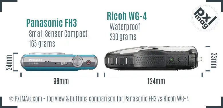 Panasonic FH3 vs Ricoh WG-4 top view buttons comparison Panasonic FH3 vs Ricoh WG-4 top view buttons comparison