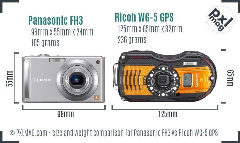 Panasonic FH3 vs Ricoh WG-5 GPS size comparison