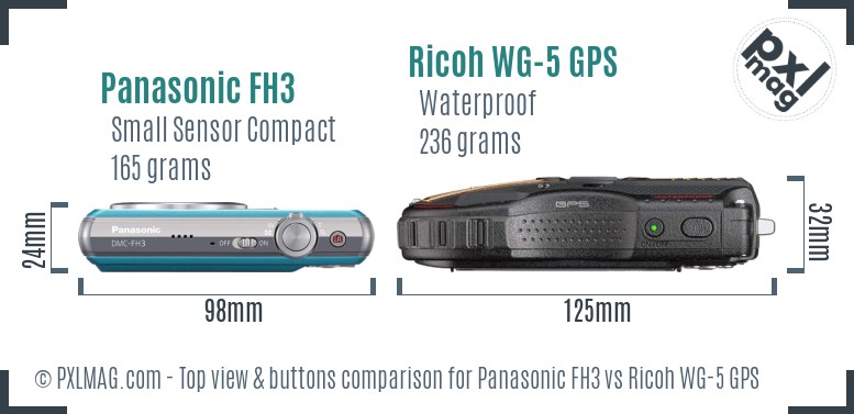 Panasonic FH3 vs Ricoh WG-5 GPS top view buttons comparison
