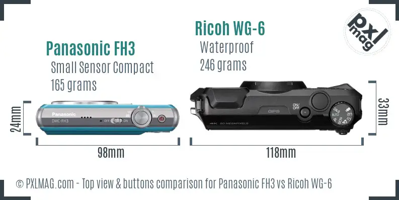 Panasonic FH3 vs Ricoh WG-6 top view buttons comparison Panasonic FH3 vs Ricoh WG-6 top view buttons comparison