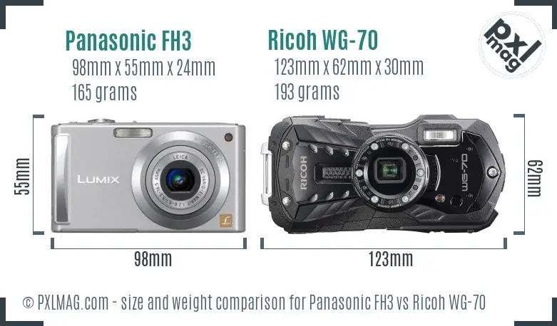 Panasonic FH3 vs Ricoh WG-70 size comparison