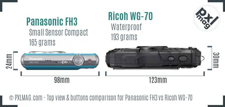 Panasonic FH3 vs Ricoh WG-70 top view buttons comparison