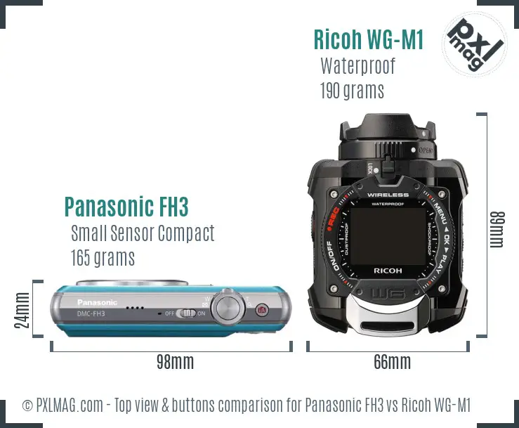Panasonic FH3 vs Ricoh WG-M1 top view buttons comparison