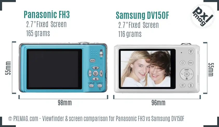 Panasonic FH3 vs Samsung DV150F Screen and Viewfinder comparison