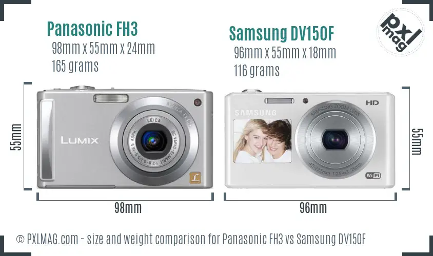 Panasonic FH3 vs Samsung DV150F size comparison