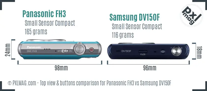 Panasonic FH3 vs Samsung DV150F top view buttons comparison