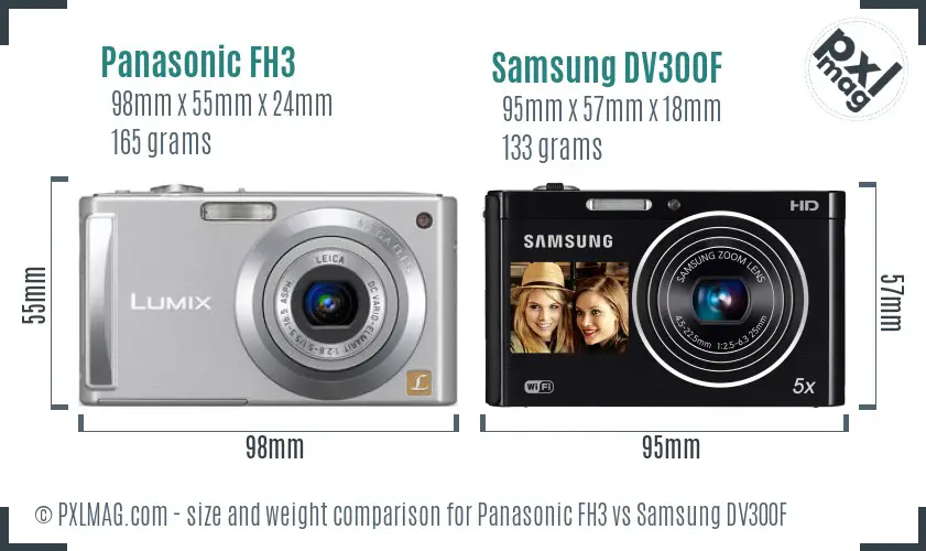 Panasonic FH3 vs Samsung DV300F size comparison