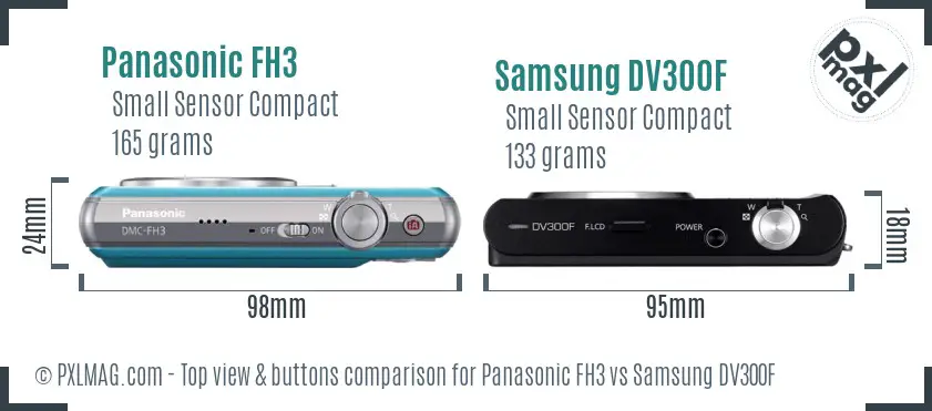 Panasonic FH3 vs Samsung DV300F top view buttons comparison